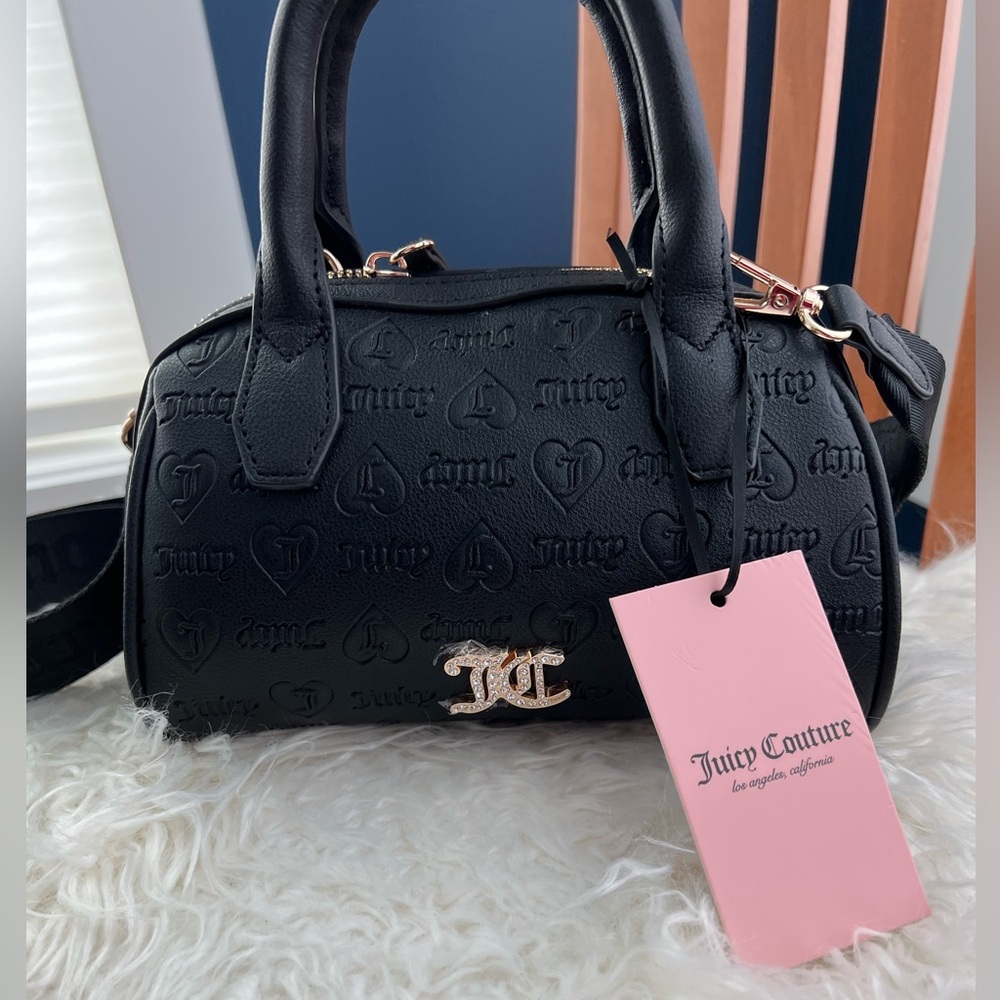 Juicy Couture Black Embossed Barrel Bag with Gold Hardware
